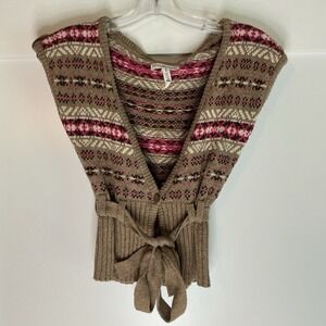 Aeropostale Cropped Sweater Vest Multicolor‎ Womens Small Fair Isle Boho Chunky